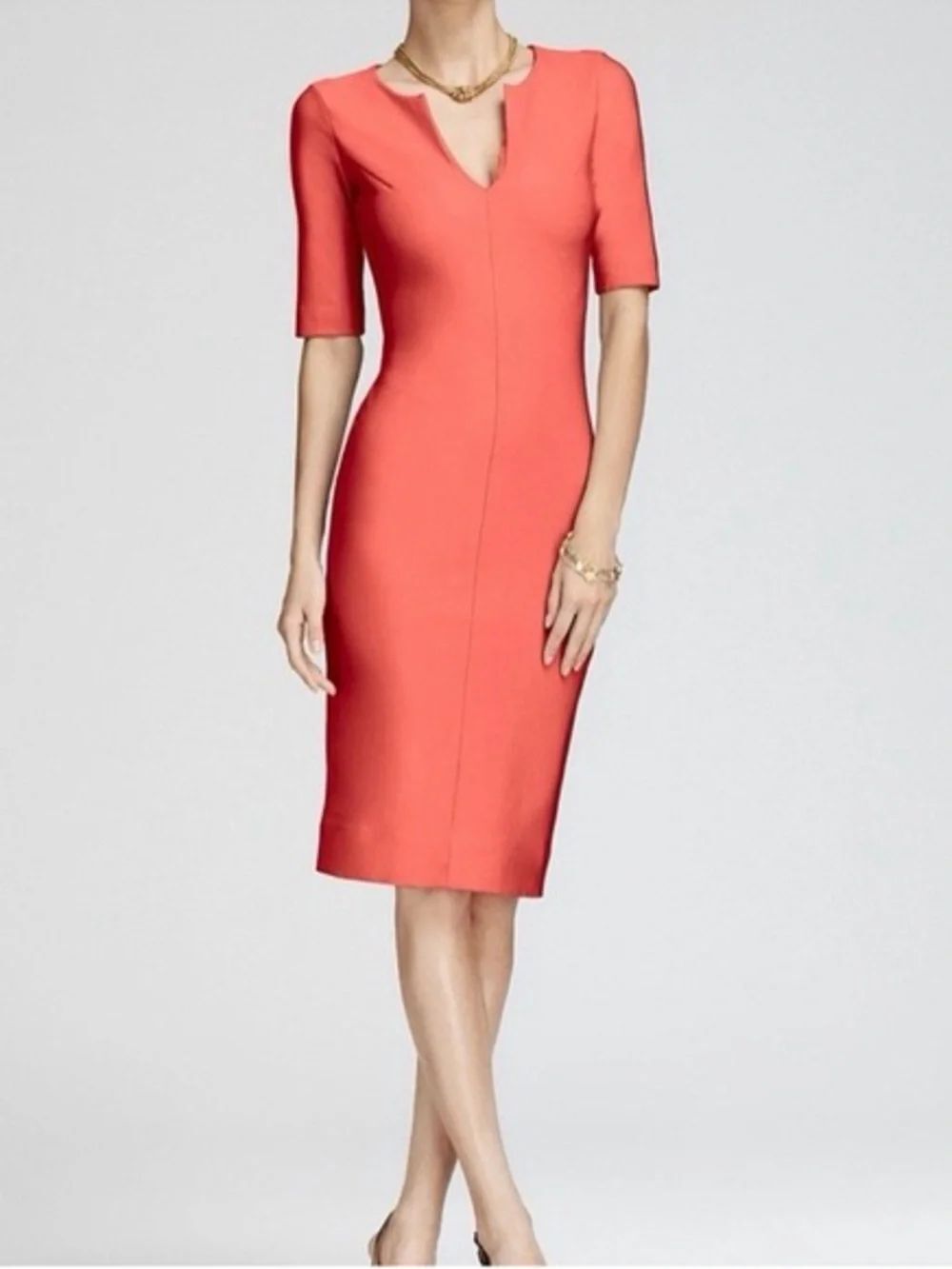 Diane von Furstenberg DVF Aurora Midi Sheath Dress Coral Orange – Size 4